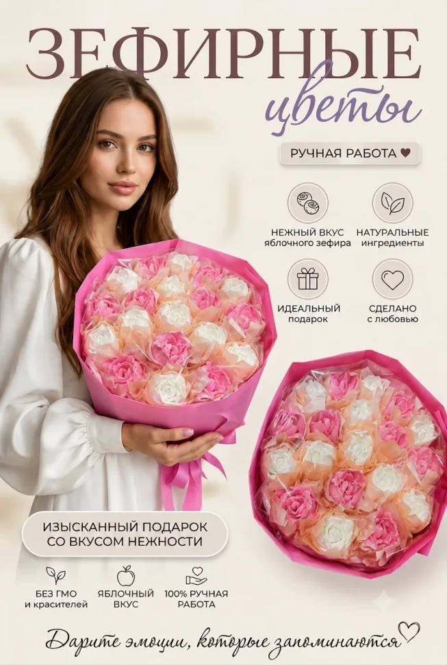  Букет Зефирный Размер XL бело-розовый,350г в Будённовске